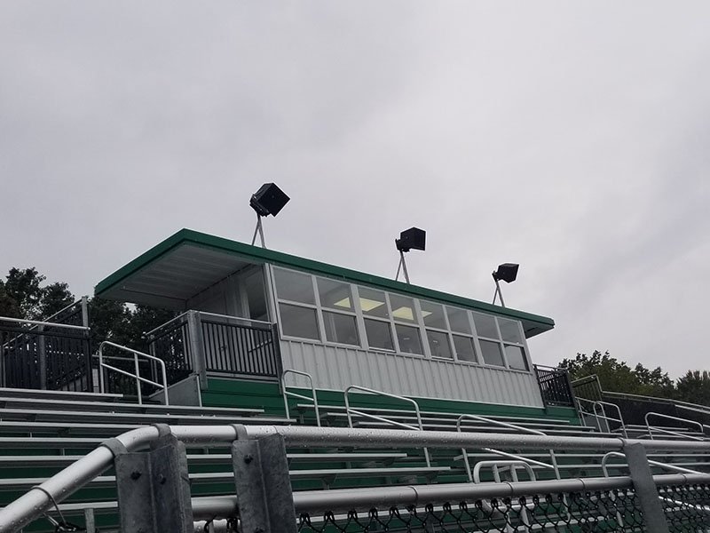 Shot clock installed above backboard
